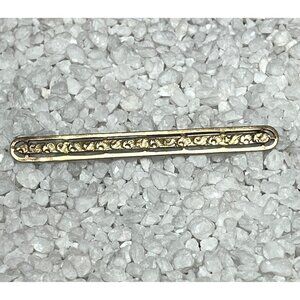 Antique Victorian Gold-Tone Bar Baguette Pin Brooch Intricate Floral Design